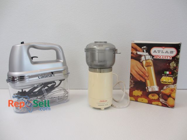 Lot 31-1315 - Misc Kitchen Appliances: Cuisine Art Mixer, Sunbeam Chopper, Atlas Biscuits Shaper