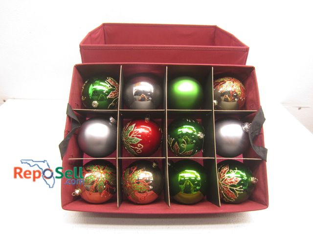 Lot 31-7545 - (35) Large Xmas Tree Ornaments &amp; Storage Case