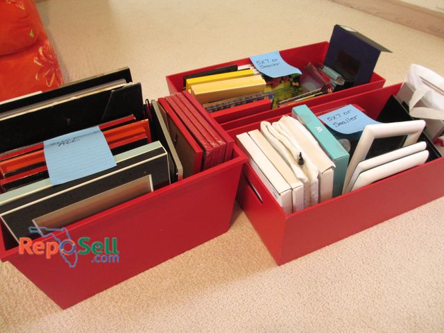 Lot 31-1292 - Large Lot of Picture Frames: Various Styles &amp; Sizes - 3 Red Totes Included