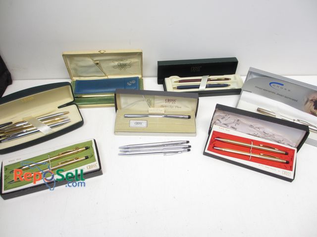 Lot 31-6003 - Cross Pen Collection - (13) Pens and (7) Boxes: (4) are 12KGF, (2) are 10KGF, Burgundy, Blue, etc.