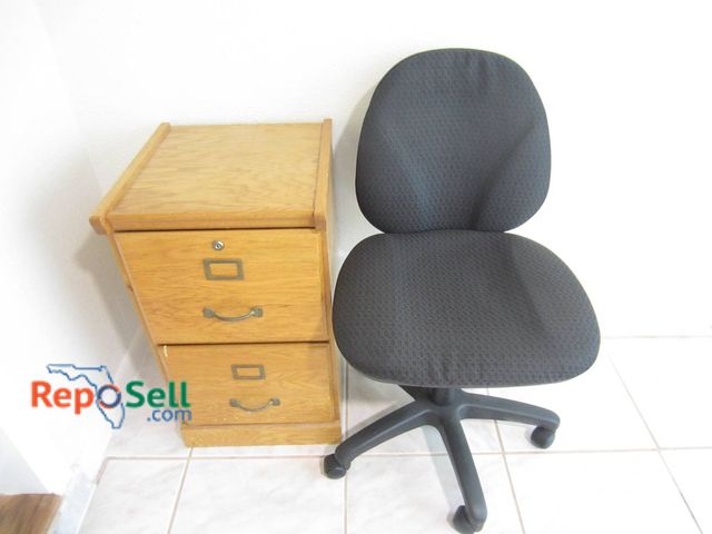 Lot 31-8612 - Black Office Chair And Wood 2 Drawer File Cabinet Set