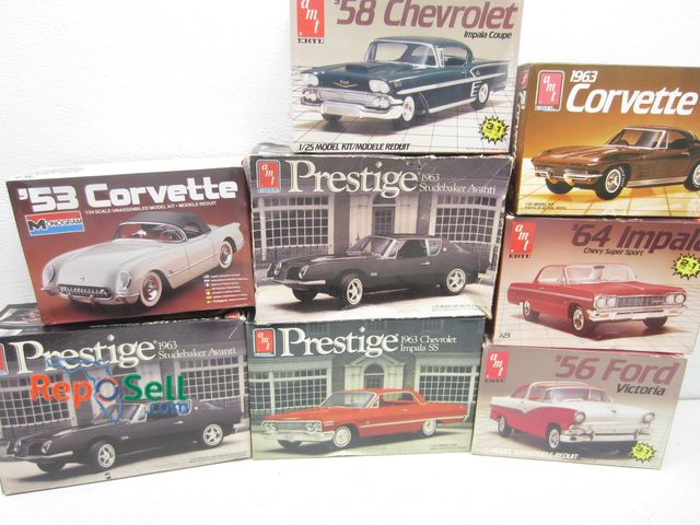 Lot 31-1211 - (8) AMT Model Cars: Corvette, Impala, Studebaker 1:24