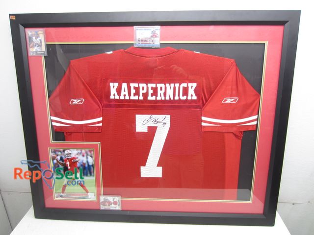 Lot 31-6378 - Framed Kaepernick Jersey 35.5" x 43.5 with Signed Cards - No COA