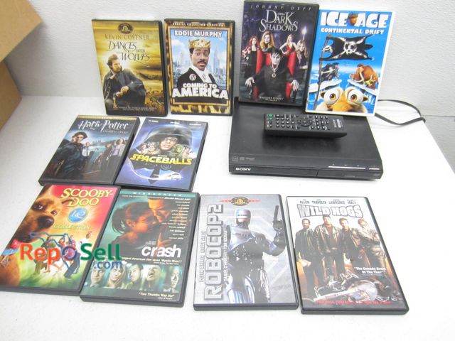 Lot 31-6370 - Sony DVD Player With Remote And Approx (100) DVD's: Ice Age, Robocop, Harry Potter etc