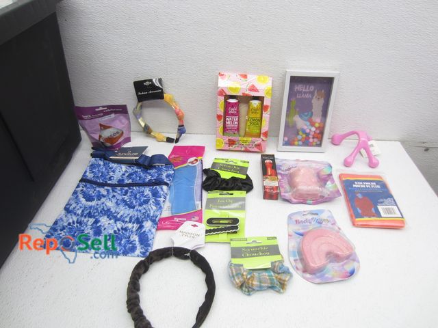 Lot 31-6451 - Large Lot of Ladies Accessories: Scrunchies, Hair Clips, Bath &amp; Body Misc, Shoe Insoles - 27gal ...