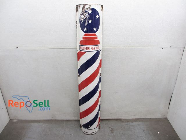 Lot 31-8068 - Metal &amp; Porcelain Barbers Sign - 48.5"T x 8.5"W