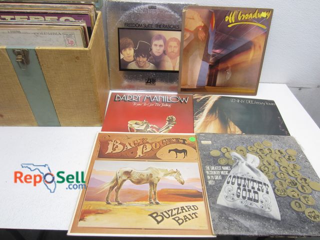 Lot 31-1040 - Approx (40) Vintage Vinyl Records With Vintage Storage Box: Rascals, Country Gold etc