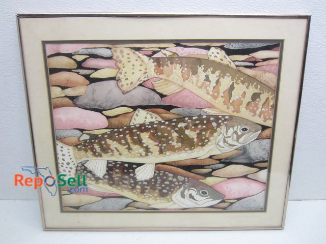 Lot 31-5394 - Framed Art "Brown Trout" By Pam 1986 23.5"x20"