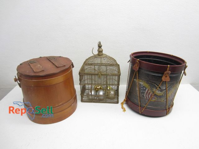 Lot 31-1112 - Eagle Bucket, Wood Pail and Cage