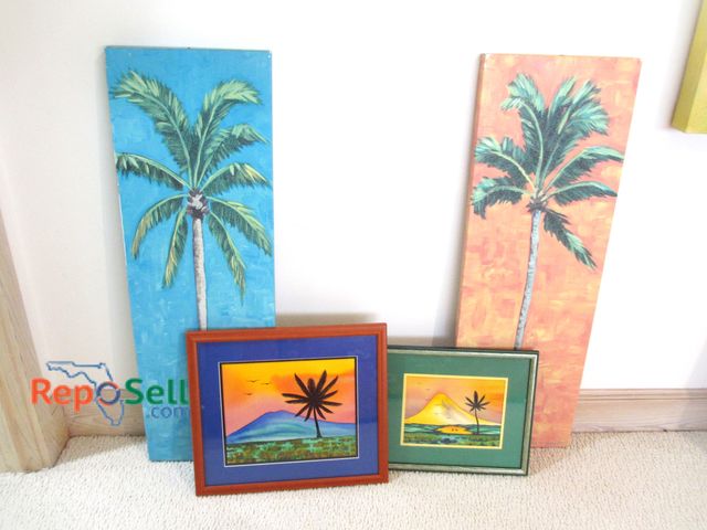 Lot 31-1305 - (4) Pcs of Palm Tree Decor: 2 Small Framed Signed by EONA &amp; 2 Signed  by Marie Rayes Jones 30"x1...