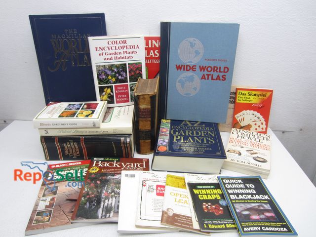 Lot 31-5046 - Lot of Books: Household Physician 1873, Webster Dictionary, Gardening, Atlas's, etc.