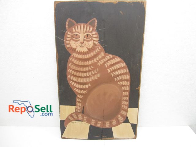 Lot 31-6532 - 1948 Signed Cat On Wood 14"x24"