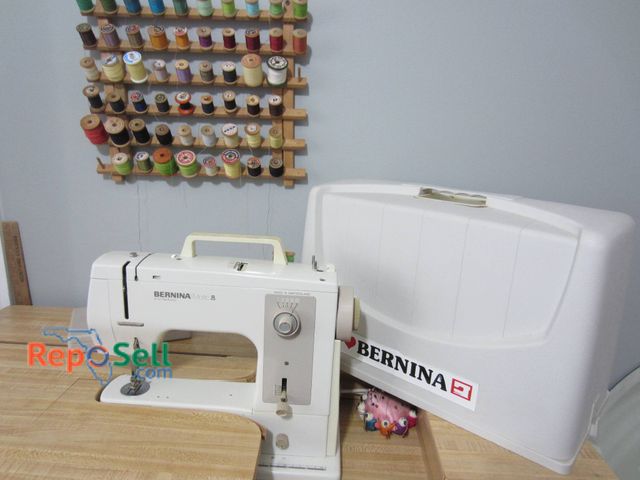 Lot 31-9021 - Bernina Matic 802 sewing machine, storage case, foot pedal, accessories, and threads - Power On