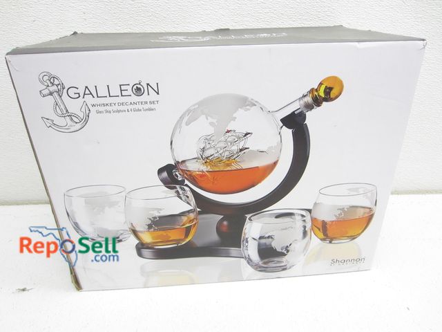 Lot 31-2150 - Galleon Whiskey Decanter Set With (4) Globe Tumblers