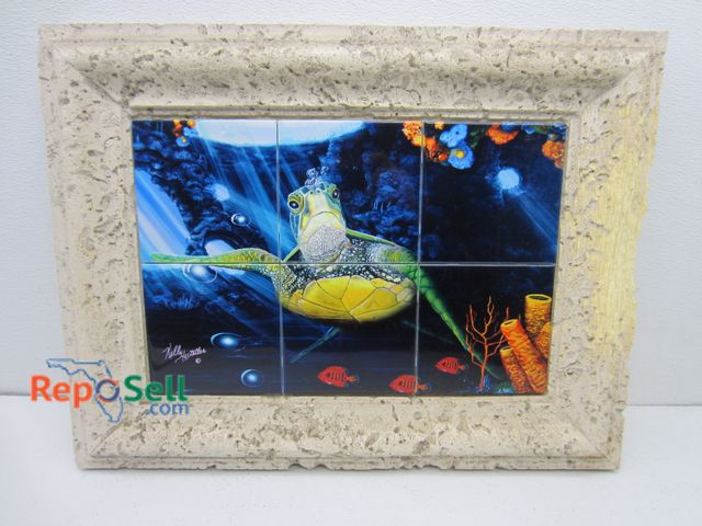 Lot 31-5139 - "Here's Looking at You" Framed Turtle on Tile by Kelly Hostetler, 25.5" x 20"