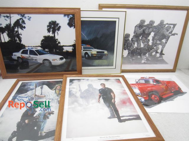 Lot 31-9397 - (6) Police &amp; Firefighter art wall hangings