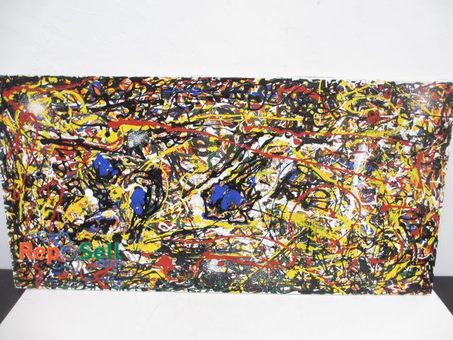 Lot 31-1161 - Large Original Abstract Stretched Oil on Canvas - "Jackson Pollock Style" 4'x2'; Not Signed; No COA