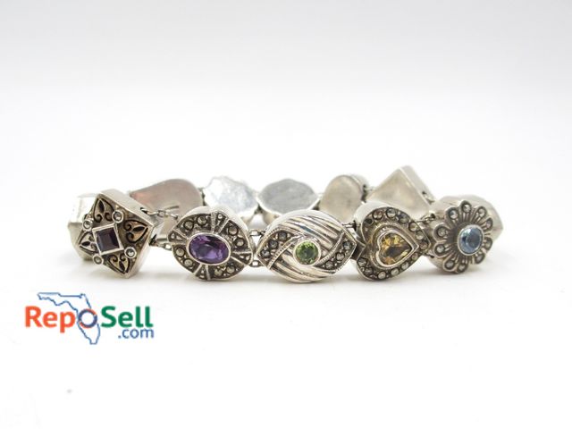 Lot 31-7029 - .925 Silver Gemstone Charm 7.5" Bracelet - Topaz, Citrine, Garnet, etc.