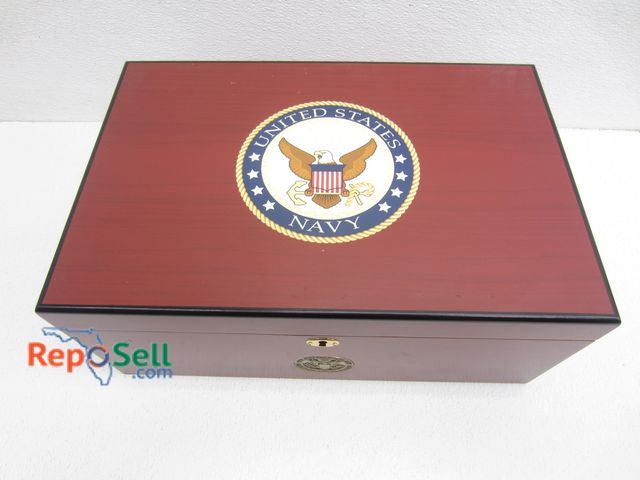 Lot 31-7435 - United State Navy Humidor (15x10") w/Hygrometer, Humidification System, Keys, etc. - Has COA