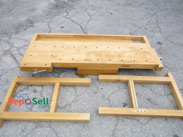 Lot 31-6420 - White Gate Workbench With Drawer, (2) Vises And (2) Legs - Incomplete, 59" Wide