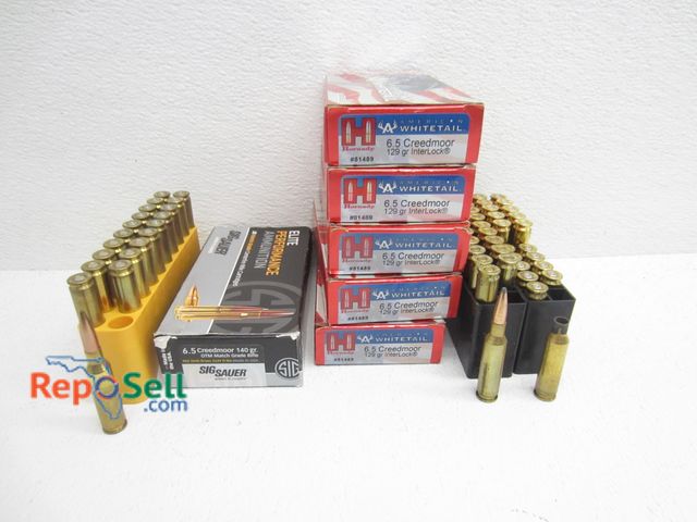 Lot 31-6275 - 6.5 Ammo Lot: (30) Rnds Hornady 129gr, (70) Casings, (20) Rnds Sig 140gr
