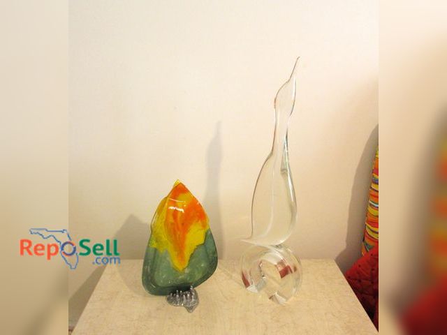 Lot 31-1290 - (2) Decor Pcs: Abstract Glass Vase &amp; Glass Bird, Signed, 26"H