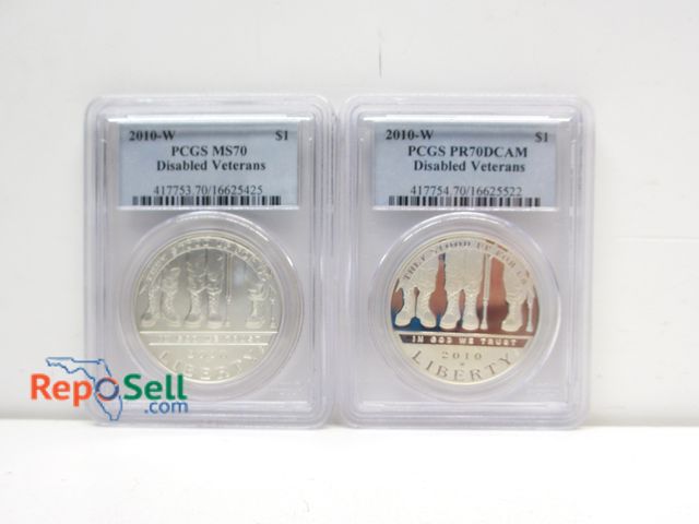 Lot 31-3016 - (2) Graded 2010 Disabled Vet $1 Coins PR70, MS70