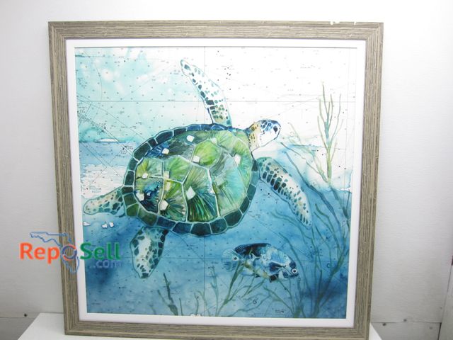 Lot 31-1383 - Large Framed Turtle/Fish Art 40.5" sq