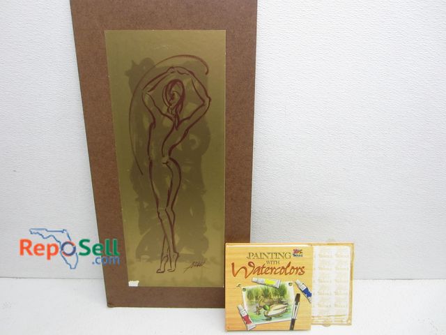 Lot 31-2502 - Print On Board Signed 19.5"x8" And Watercolor Book