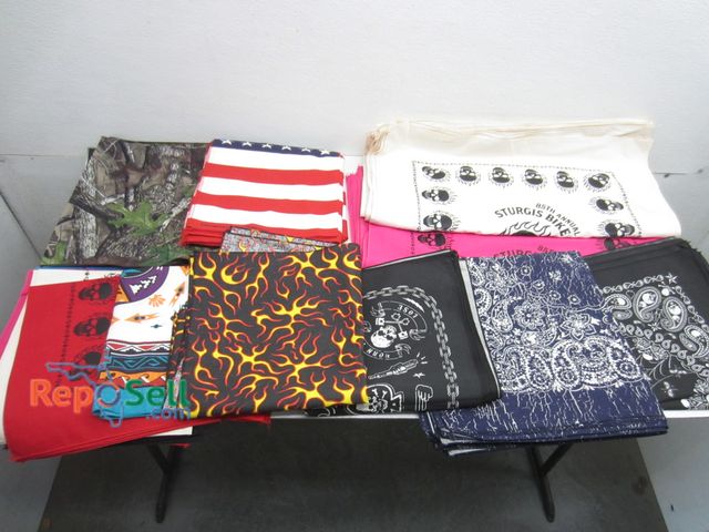 Lot 31-6365 - Large Lot (approx 1500) New Bandanas, Various Sizes And Styles: Camo, Pink, Blue, USA Flag, Skulls, ...