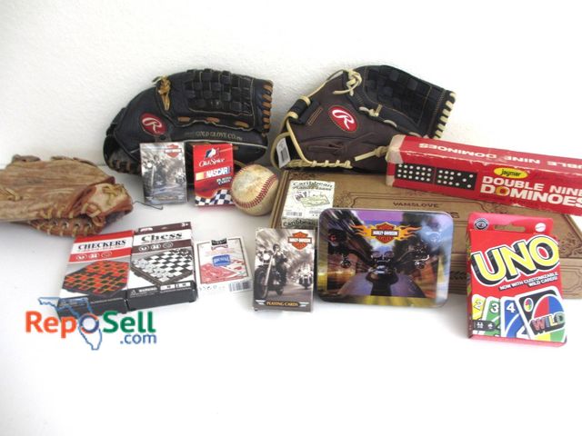 Lot 31-8547 - Game Lot With Rawlings Baseball Gloves, Board Games, Cards, Dominoes, And Baseball