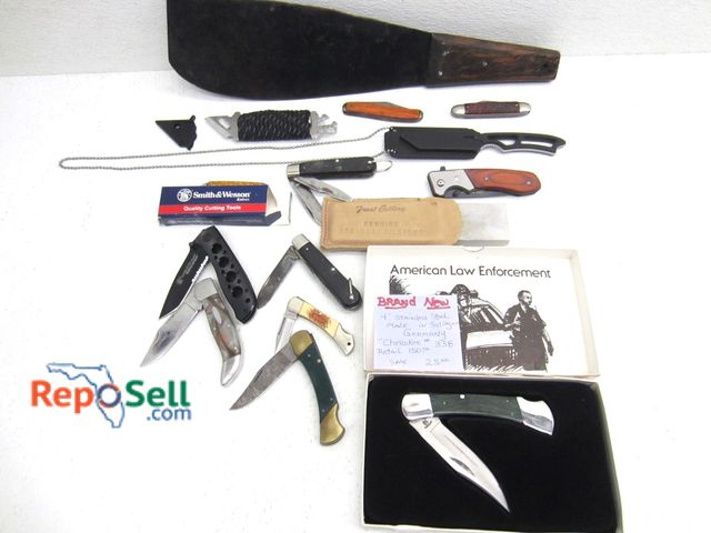 Lot 31-9327 - (14) Various Knives &amp; (1) Honing Stone, Cherokee, Frost, S&amp;W, Etc.