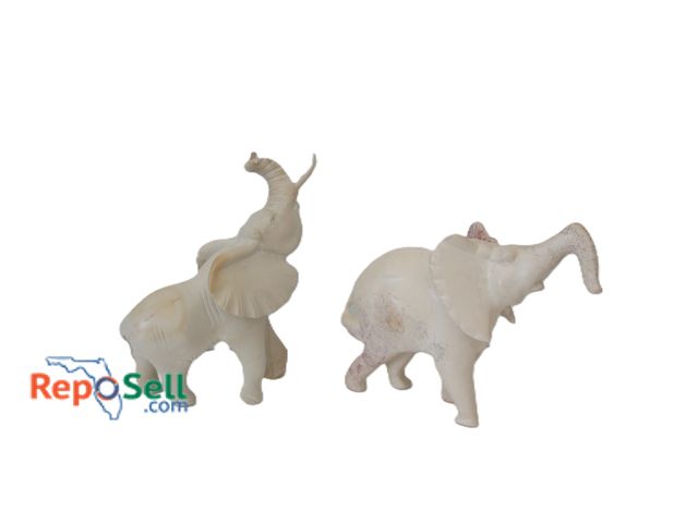 Lot 31-1127 - (2) Soapstone Elephant Carvings:  (1) Missing Tusk, Made In Kenya - 12" H