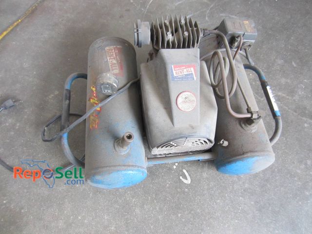 Lot 31-1362 - Air-Tite Dual Tank Air Compressor With Mounted Motor. Features Dual Blue Cylindrical Tanks, Power Co...
