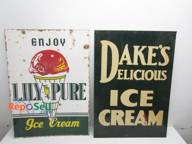 Lot 31-1171 - (2) Antique Ice Cream Signs 28" x 20 - 1 is Enamel
