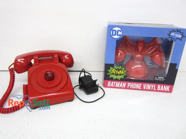 Lot 31-1228 - Batman I.T.T. Phone with power cord and Batman Vinyl Bank in Box