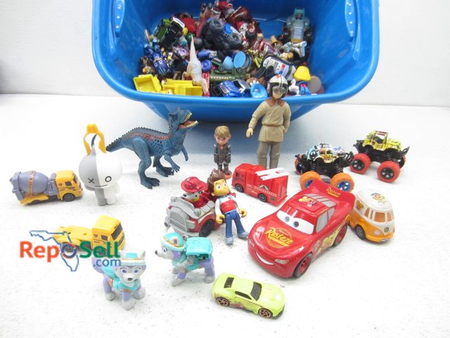Lot 31-9470 - Tote of Disney toys/figures: Paw Patrol, cars, etc.