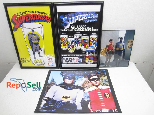 Lot 31-1315 - (4) Batman &amp; Superman Posters, (3) Framed, Largest is 15"x23"