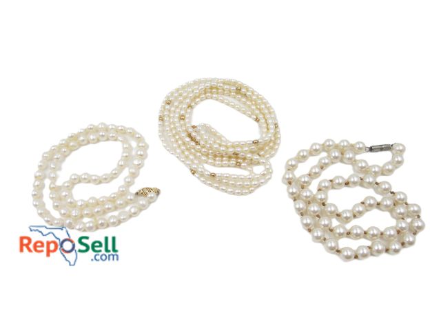 Lot 31-2031 - (3) Pearl Necklaces - (2) with 14K Clasp