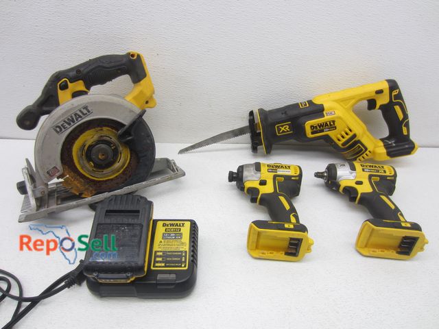 Lot 31-2396 - DeWalt Tools: Circular Saw, Reciprocating Saw, (2) Impact Drills w/(1) Battery &amp; Charger - All P...