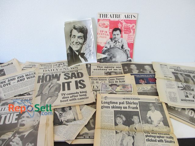 Lot 31-1318 - Vintage Newspapers/Articles, Dean Martin Signed Photo (no coa), Sinatra Money, Gleason obit, etc.