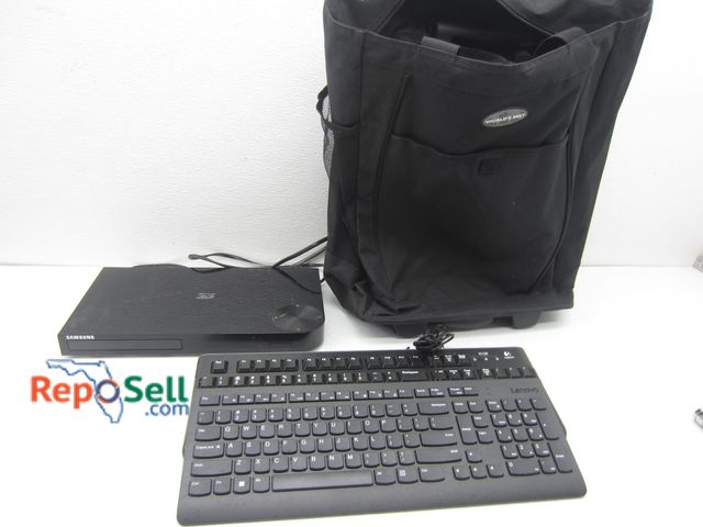 Lot 31-9181 - Samsung 3D Blu-Ray Player - Powers On, (2) Keyboards: Lenovo, Logitech &amp; Works Best Luggage Bag ...