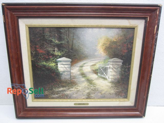 Lot 31-2114 - Reproduction of "Autumn Gate by Thomas Kinkade" - Print on Cotton Fibre Artist Canvas, 22'x18" - Has...