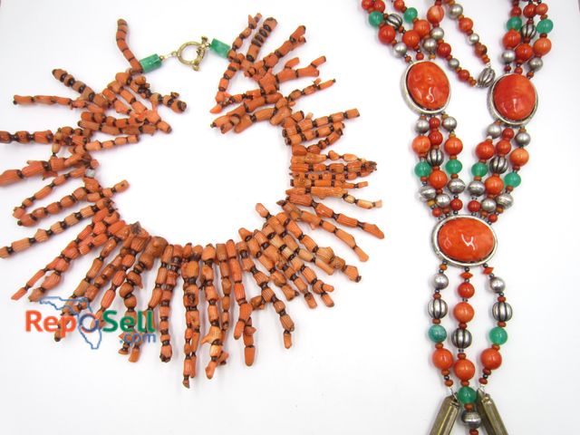 Lot 31-1523 - (2) Necklaces: Consignor States 2008 Coral Trible Piece by Campbell and Orange and Metal Necklace