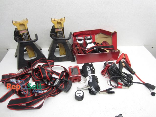 Lot 31-9385 - Jack Stands, Ratchet Straps, Jumper, etc.