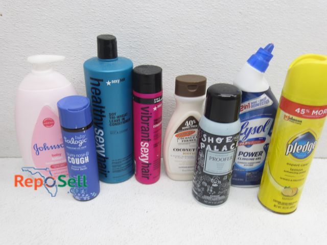Lot 31-5597 - Bathroom Items &amp; Cleaning Supplies - Some Used: Pledge, Lysol, Hair Sprays, Baby Vapor Bath, etc...