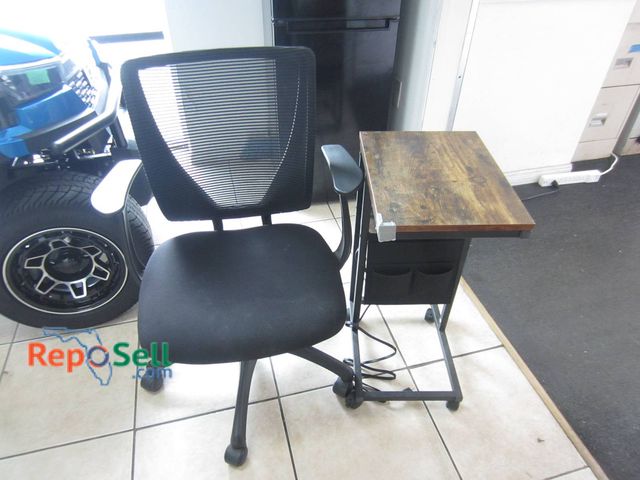 Lot 31-1294 - Black Mesh Office Chair Height Adjustment Plus Small Wood Side Table With Outlets