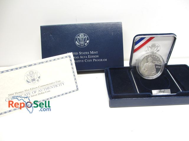 Lot 31-4002 - Thomas Edison 90% Silver Dollar Proof Coin with COA and Box
