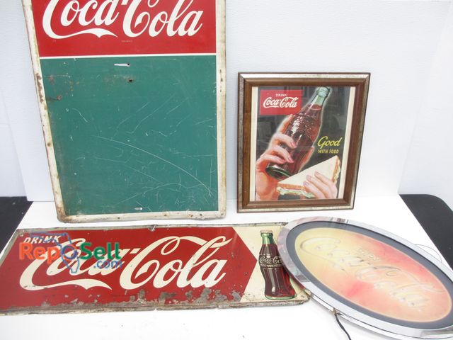 Lot 31-1169 - (4)  Vintage Coca Cola Signs; (2) Metal; (1) Framed and (1) Light-up (Untested); Largest is 32"x28"
