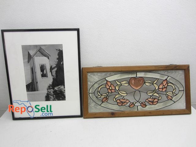 Lot 31-2548 - (1) Framed Stained Glass Window and (1) Signed, Framed Art Piece; 16 x 20.5"